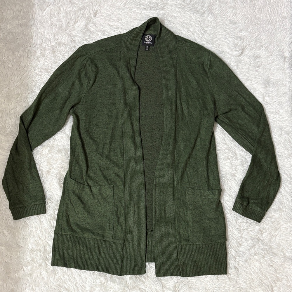 Bobeau Green Long Sleeve Open Cardigan Front Pockets Size Petite S